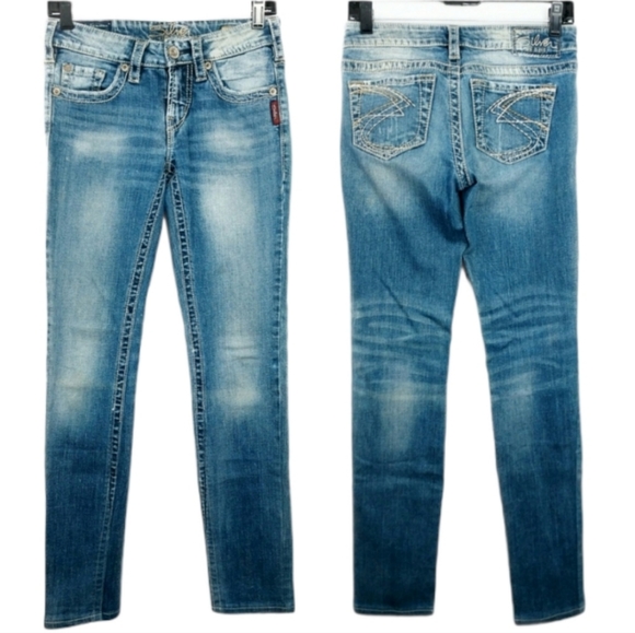 Silver Medium Wash Contrast Faded Aiko Bootcut Denim Jeans Women's Size 26 - Picture 6 of 6